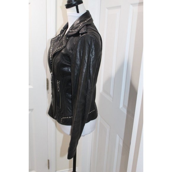 Michael Kors Leather Full Zip Studded Motorcycle Jacket Moto Biker Black Size XS - Picture 3 of 9